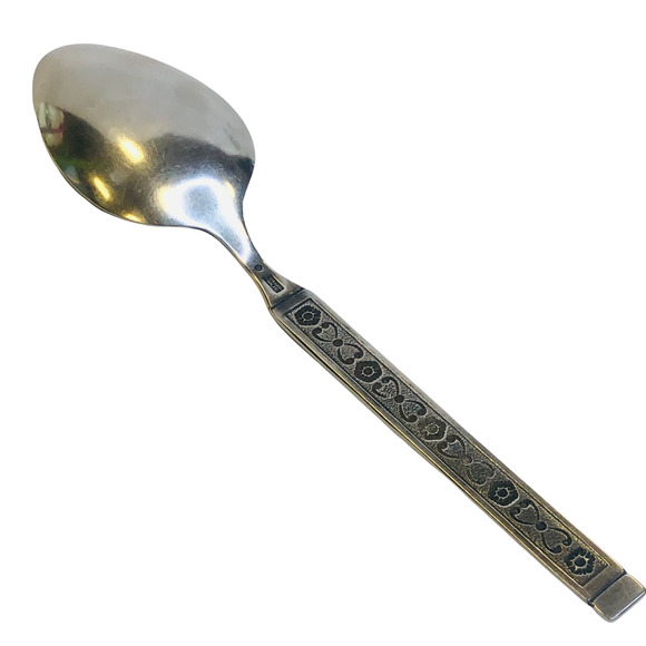 Gorham Hacienda Stainless Steel 1968 Black Accents Solid Serving Spoon 8 3/4 in - Picture 5 of 6